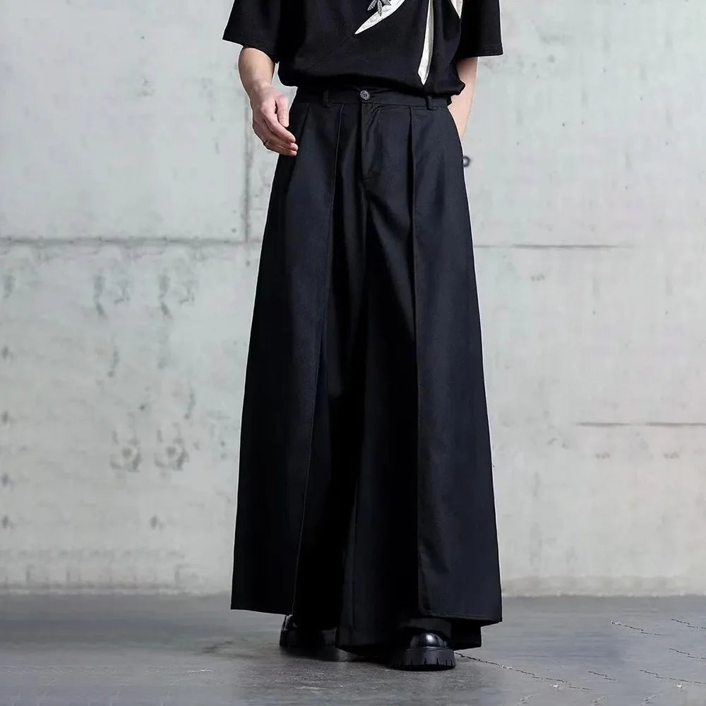 Gothic Y2K Single Layer Thick Japanese Culottes Dark Style Streetwear Draped Personality All Match Casual Pants Unisex 2024