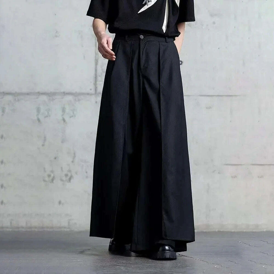 KIMLUD, Gothic Y2K Single Layer Thick Japanese Culottes Dark Style Streetwear Draped Personality All Match Casual Pants Unisex 2024, KIMLUD Womens Clothes