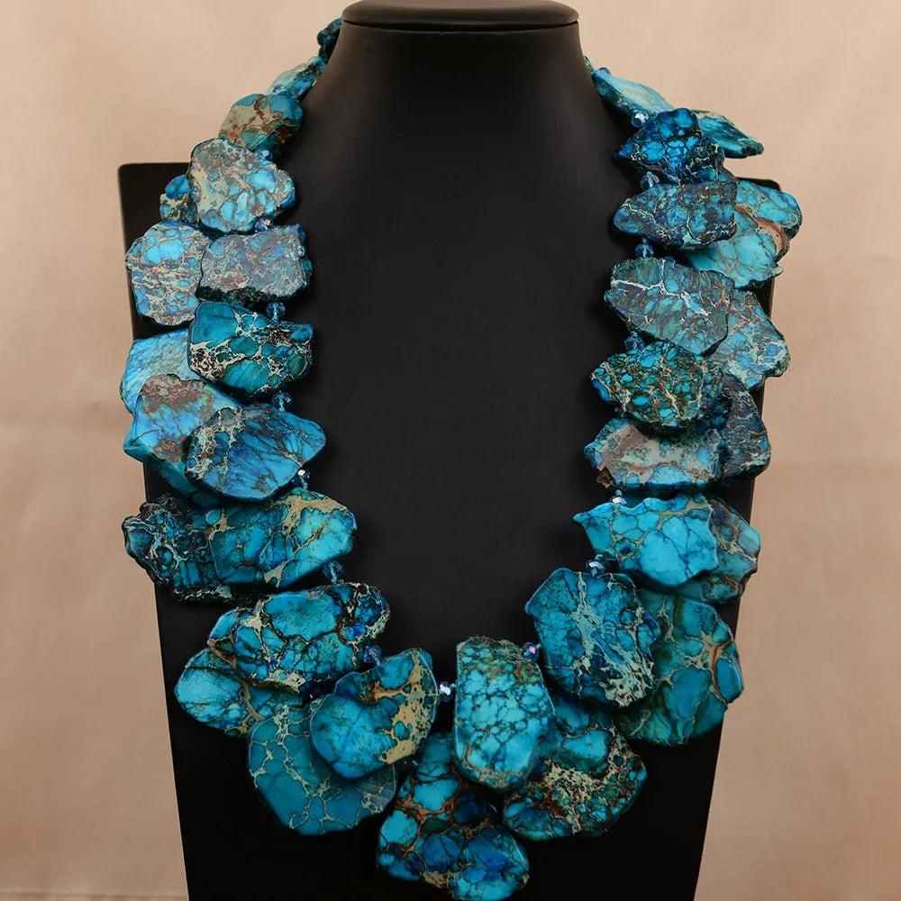 Gleaming Imperial Jasper Crystal Necklace — Blue | KIMLUD
