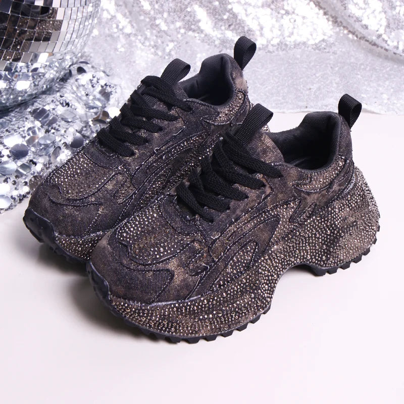 Women's Sneakers – Crystal Embellished Platform – PU Insole | KIMLUD