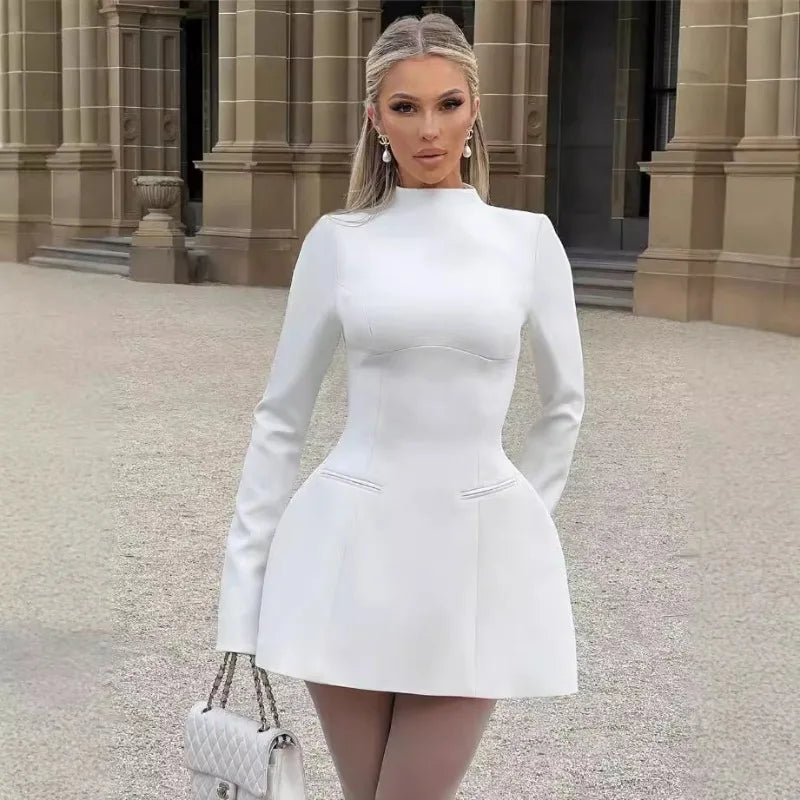 A-Line Dress Backless High Waist Long Sleeves — Black | KIMLUD