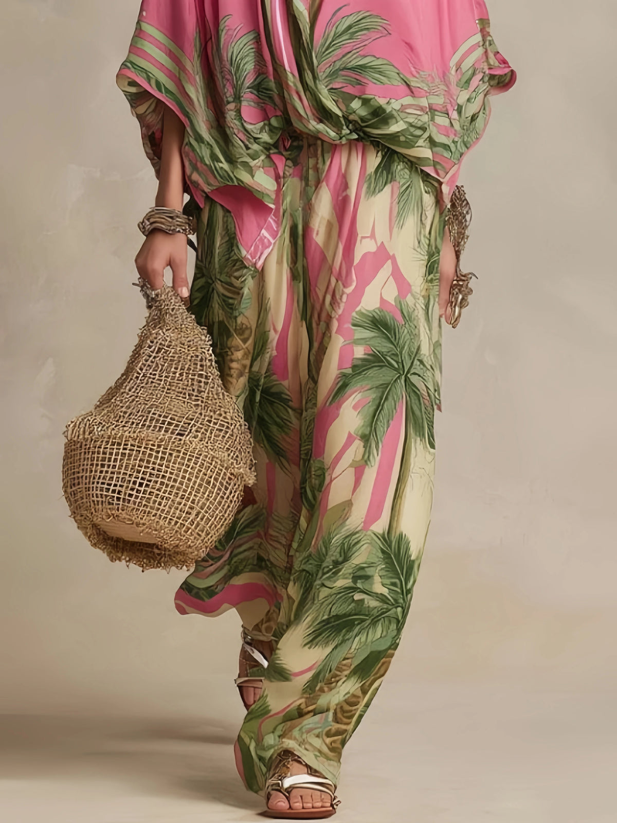 Two Piece Set Batwing Shirt and Wide Leg Trousers Broadcloth | KIMLUD