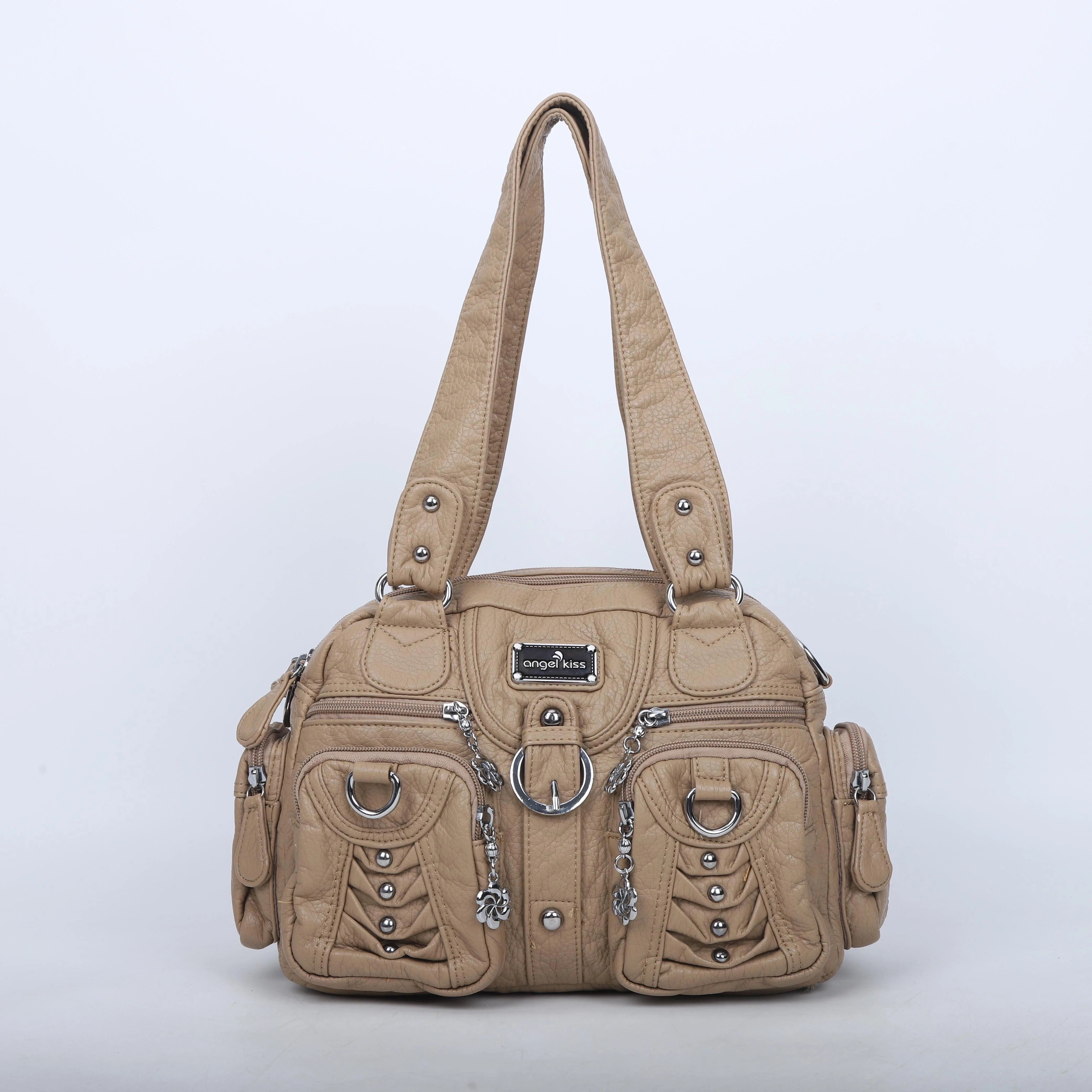 PU Satchel Top-Handle Dumpling Bag — Black | KIMLUD