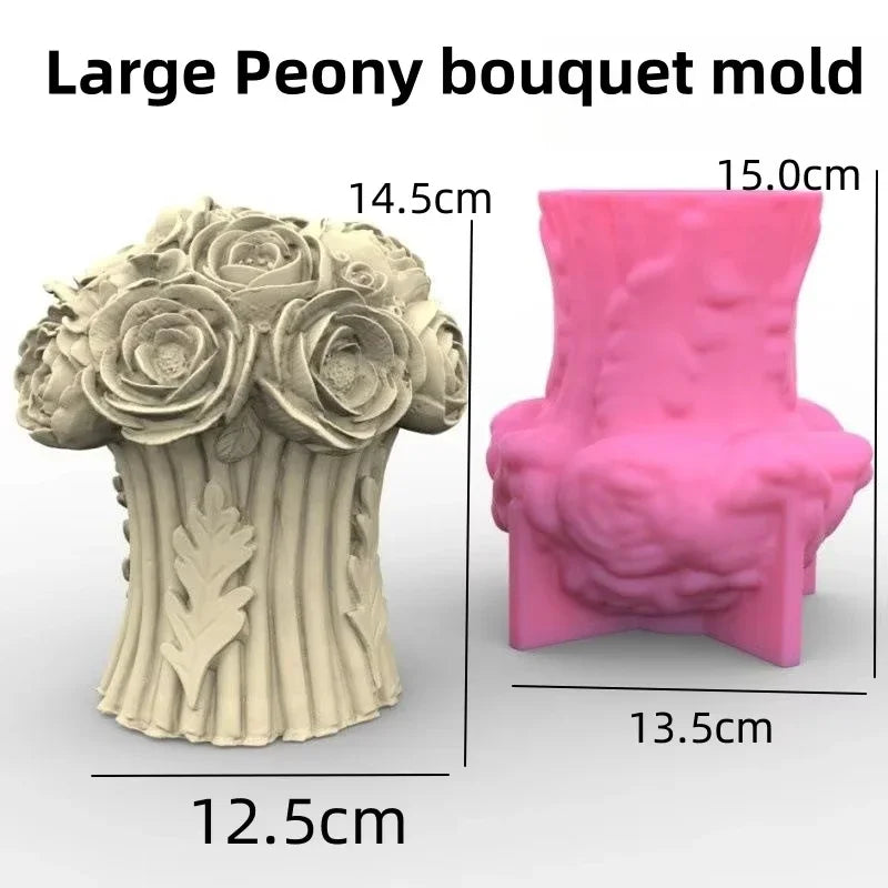 KIMLUD, Peony Rose Bud Bouquet Candle Silicone Mold Peony Flower Clusters Candle Mould Christmas Gift Flower Bundle Resin Gypsum Molds, KIMLUD Womens Clothes