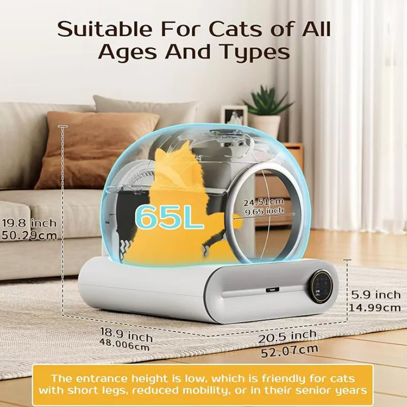 Self-Cleaning Automatic Cat Litter Box Enclosed 65L — White | KIMLUD