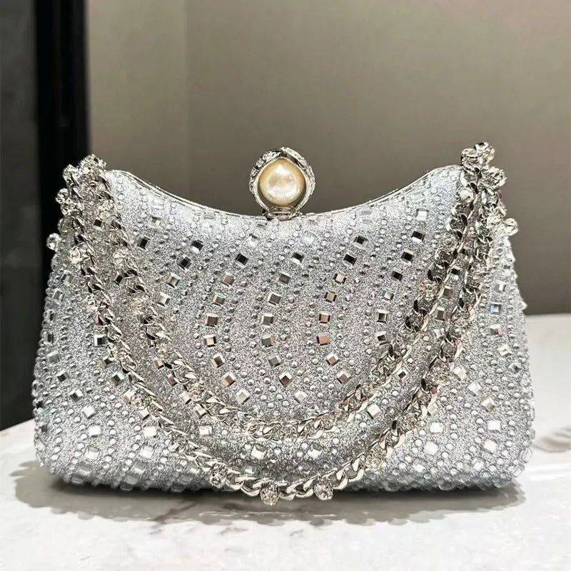 Rhinestone Diamond Inlay Evening Clutch — Blue | KIMLUD