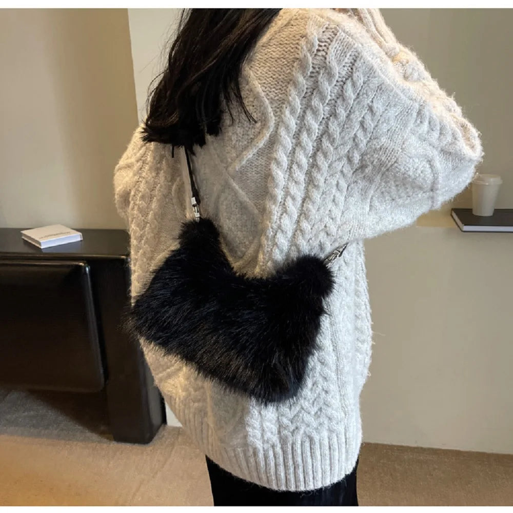 크로스백 여성 가방 2023 New Winter Trend Solid Color Plush Warm Fluffy Crossbody Bag Imitation Fox Hair Shoulder Bag Designer Handbag