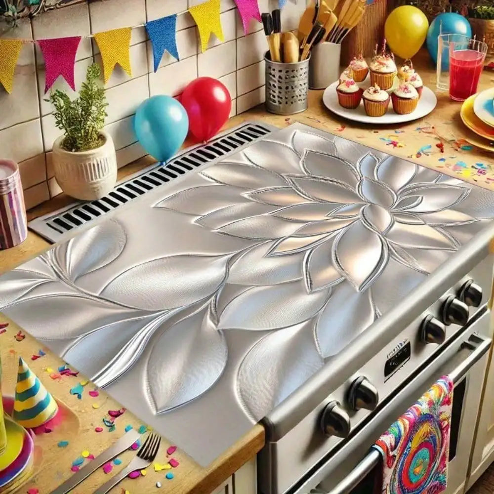 Gold-Patterned Stove Mat With 2D Petal Pattern — Gold | KIMLUD
