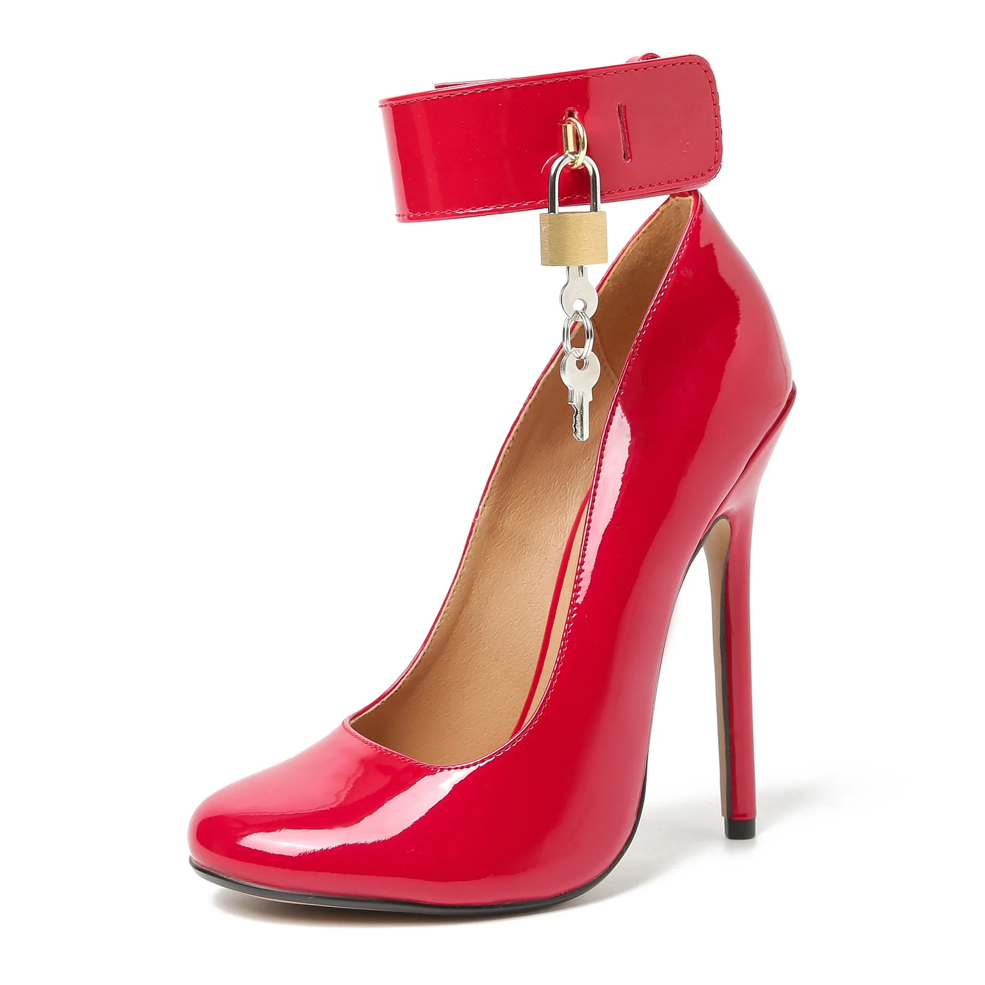 Designer New Women Pumps Belt Buckle Pointed Toe Patent Leather 15CM Thin Heels With Lock Fashion High Heels Women Shoes Black