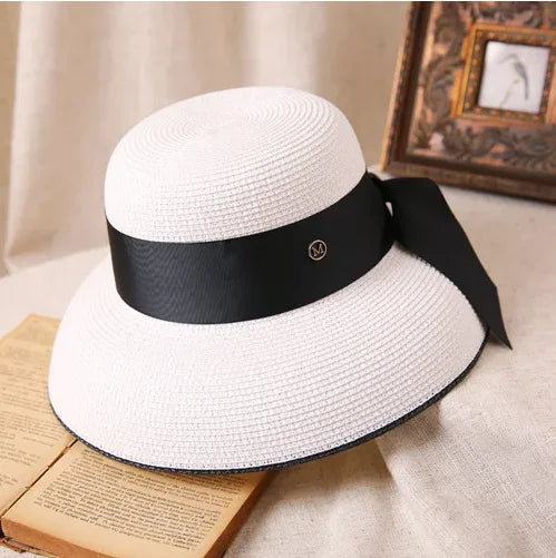 Straw Retro Bow Wide Brim Sun Hat — Natural | KIMLUD