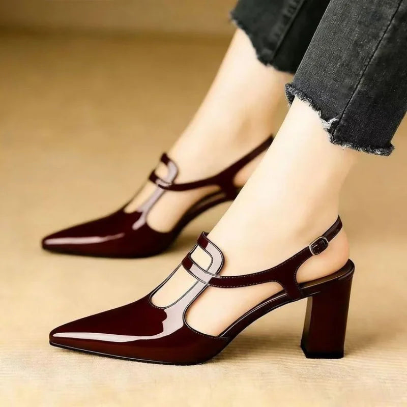 Women's Pumps – Pointed Toe Slingback – Patent Leather | KIMLUD