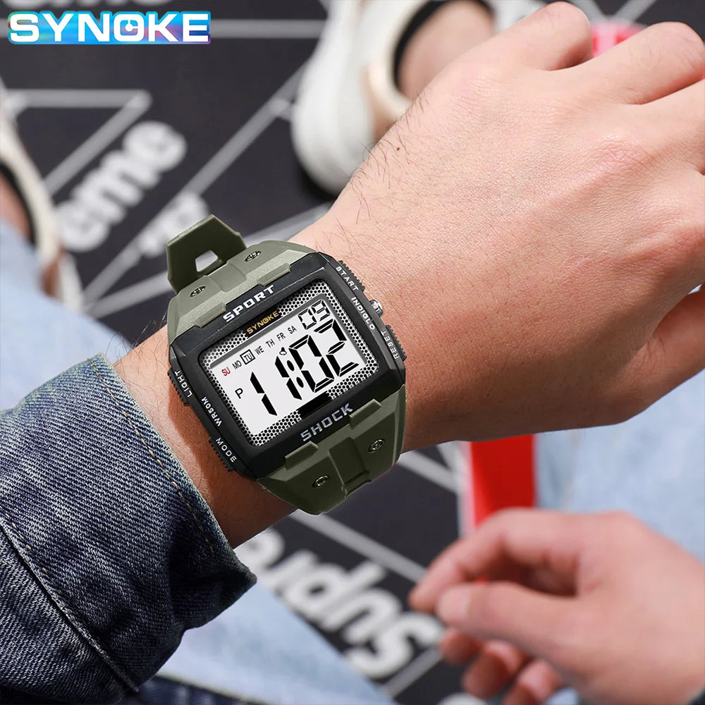 SYNOKE Big Numbers Full Size Digital Watch Easy to Read 5ATM Water Resistant Electronic Wristwatch Countdown Clock Reloj Hombre