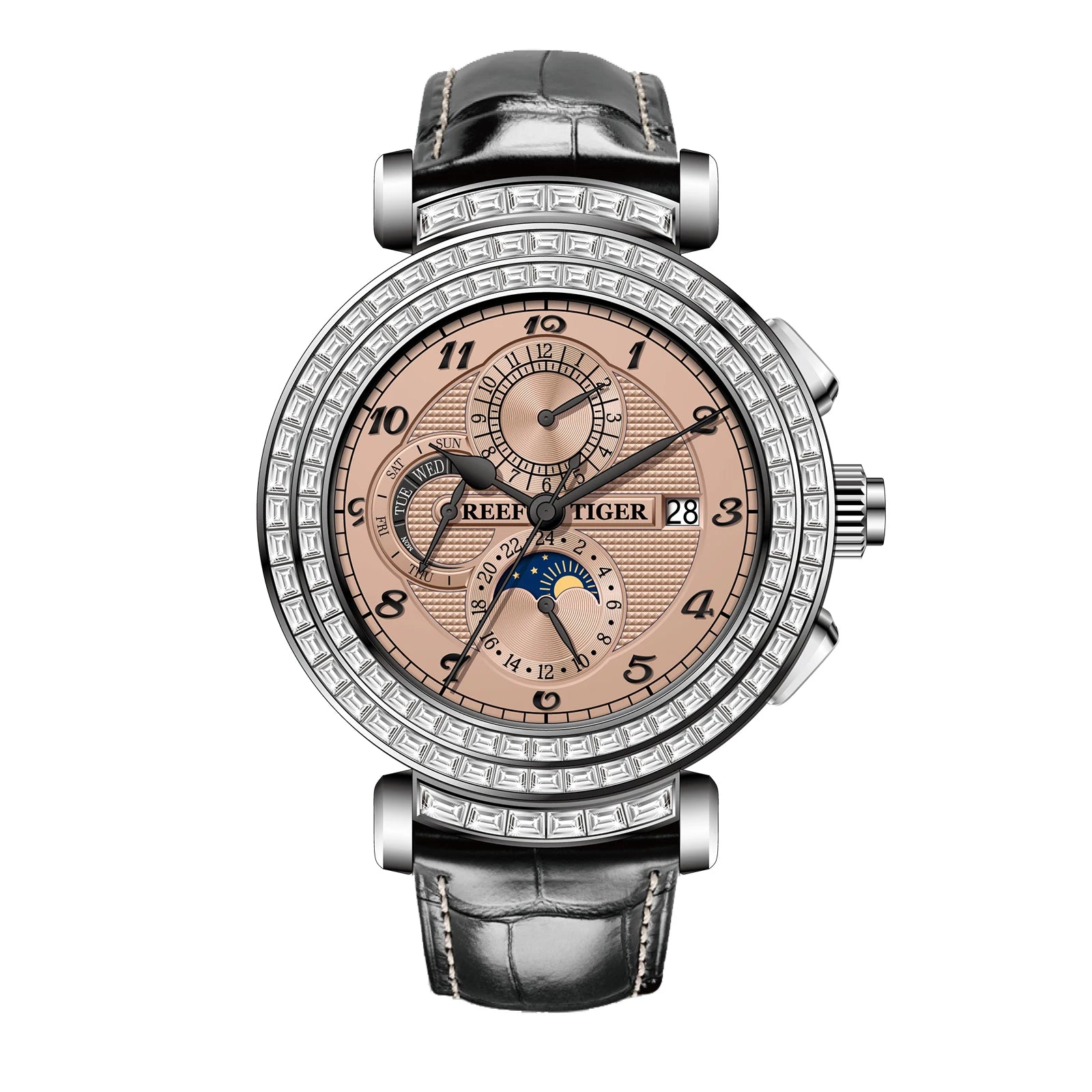 Rose Gold Moonphase Date Mechanical Watch — Brown | KIMLUD