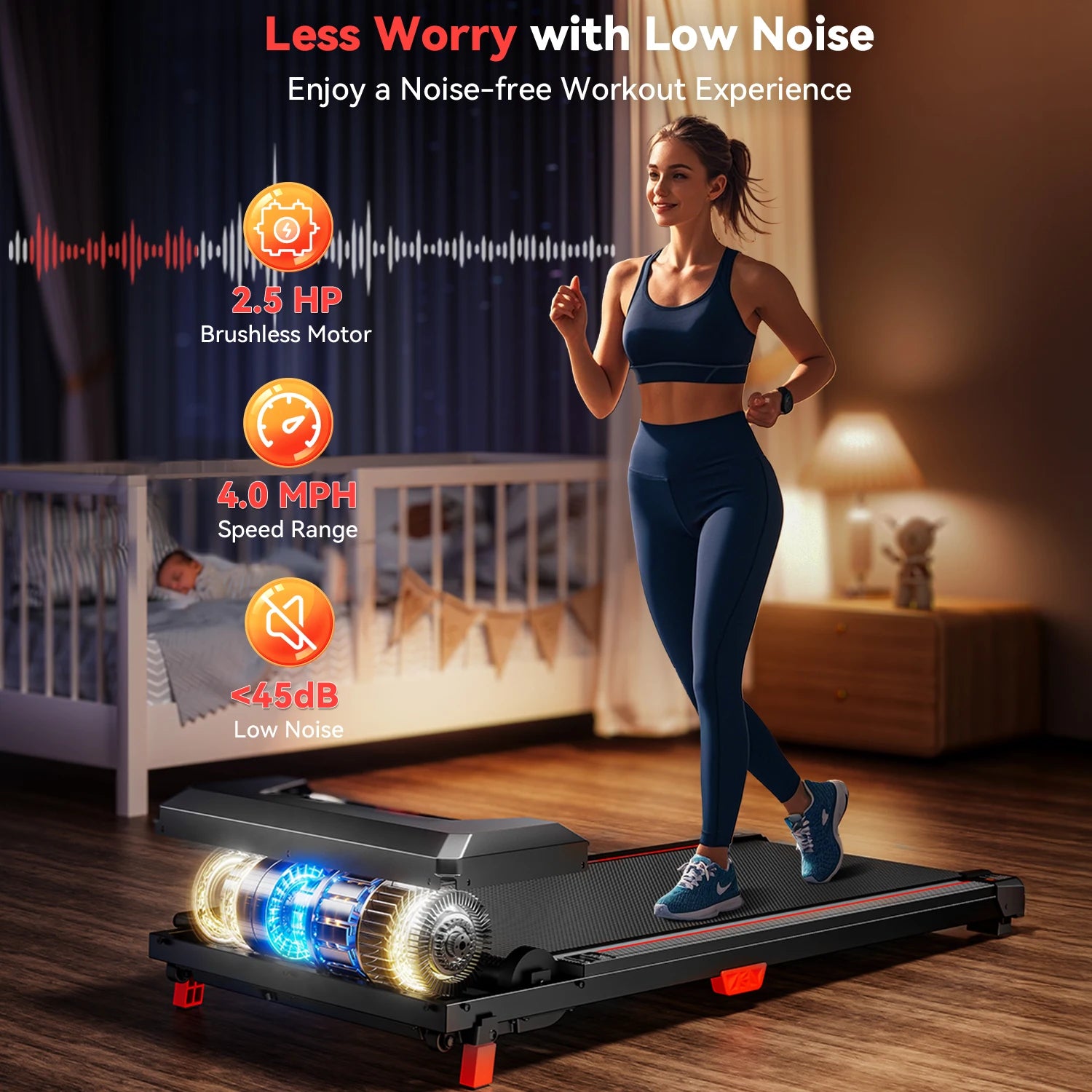 Portable Incline Walking Pad Under-Desk Treadmill LED Display — Black | KIMLUD