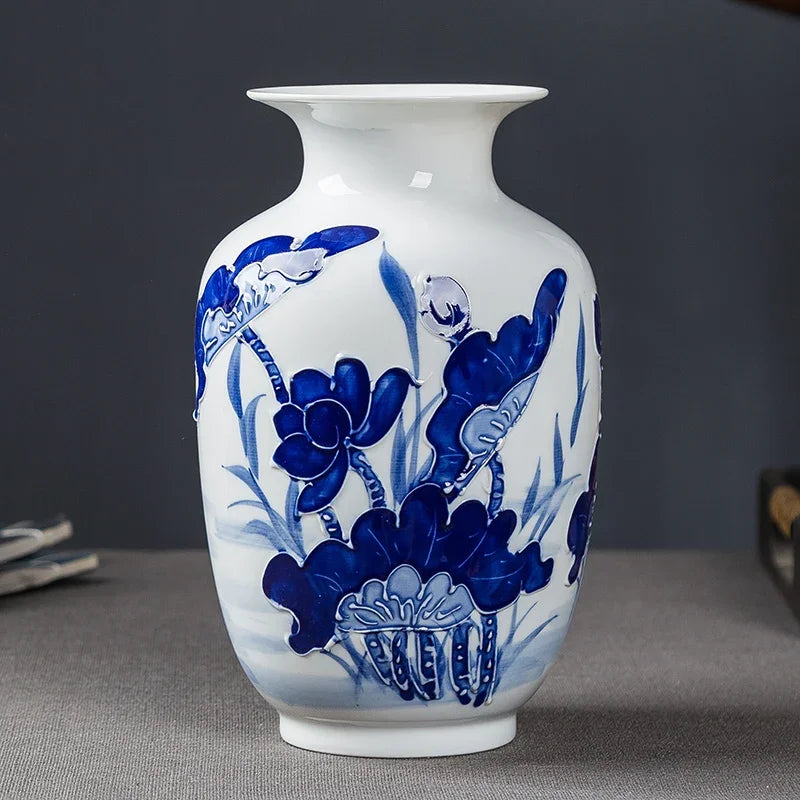 Jingdezhen-Chinese Blue and White Porcelain Flower Vase, Wealthy Bamboo, Living Room Desktop, Bloom Decoration, Hot, New