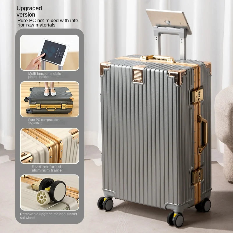 Aluminum Frame Lightweight Travel Suitcase — White | KIMLUD