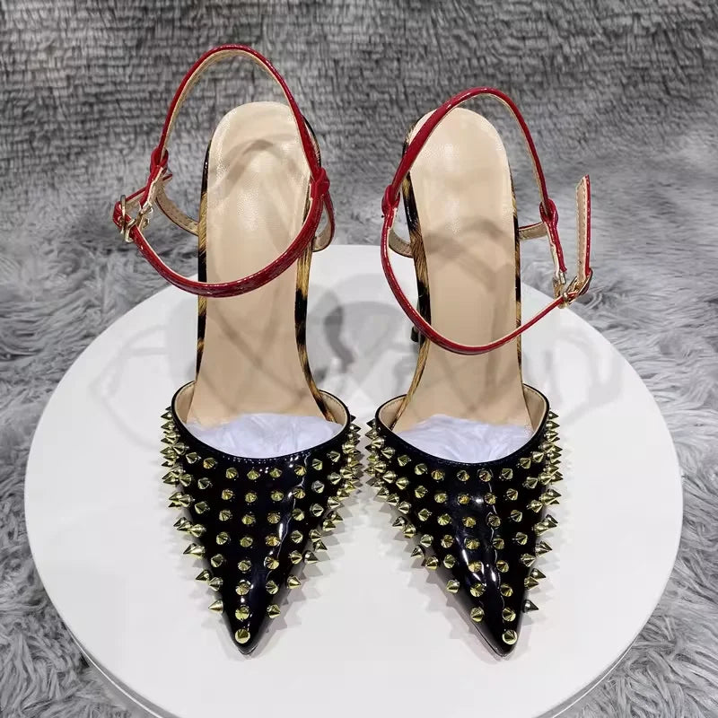 Stiletto Sandals - 12cm Heel - Pointed Toe - Leopard Print | KIMLUD