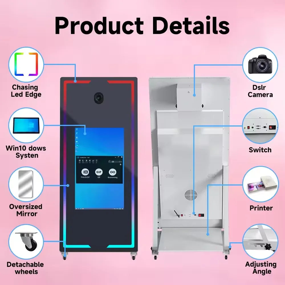 Crystal-Silver Mirror Photo Booth With Printer And Camera — Silver | KIMLUD