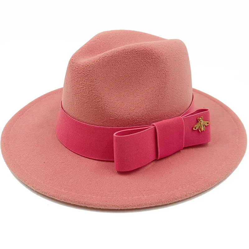 Low price wholesale Fedora hats Winter jazz monochrome bow elastic band men and women red jazz hats Fedora hats sombrero hombre - KIMLUD