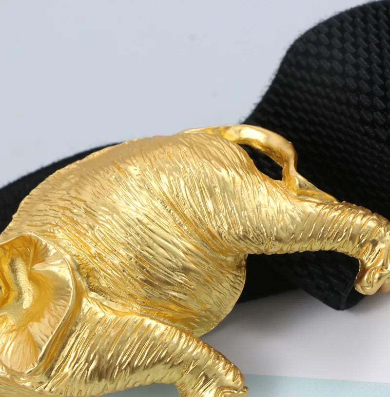 Belt – Gold Elephant Leather – Elastic Dress Belt – Gold | KIMLUD