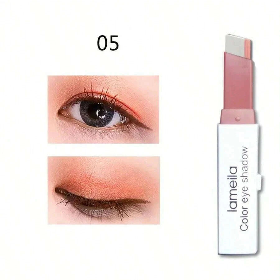 KIMLUD, Vibrant Dual-Color Shimmer Eyeshadow Stick - Long-Lasting Waterproof Cream Eyeshadow Pencil for Party Eye Makeup - Brown, Coral,, KIMLUD Womens Clothes