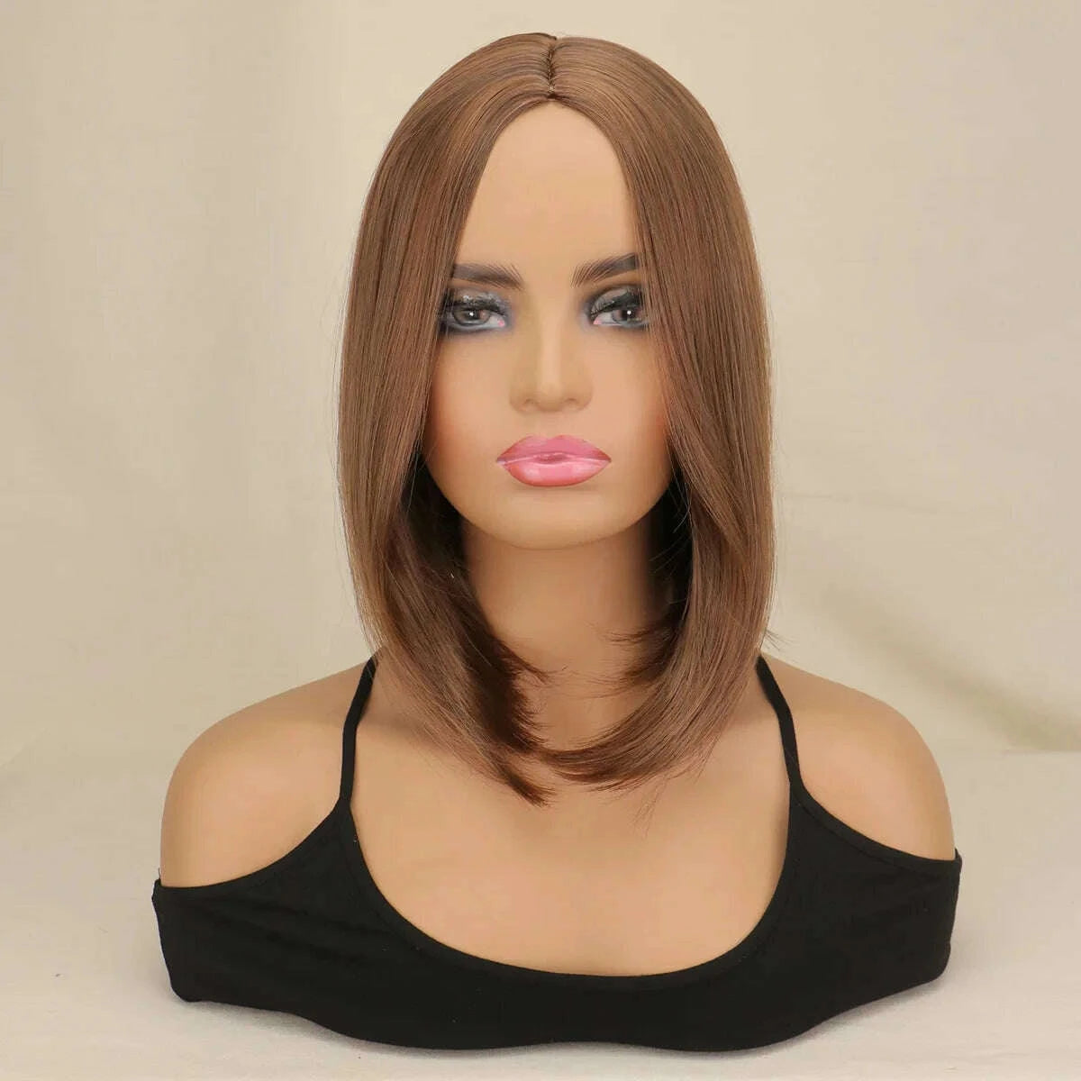 KIMLUD, Short straight synthetic wig Ginger Brown Bob wig with straight bangs Ladies Cosplay daily natural high temperature silk wig, KIMLUD Womens Clothes