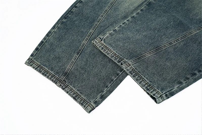 Baggy Wide-leg Jeans Men's Oversized Streetwear Vintage Washing Y2K Denim Pants Spliced Autumn Fashion Loose Man Trousers