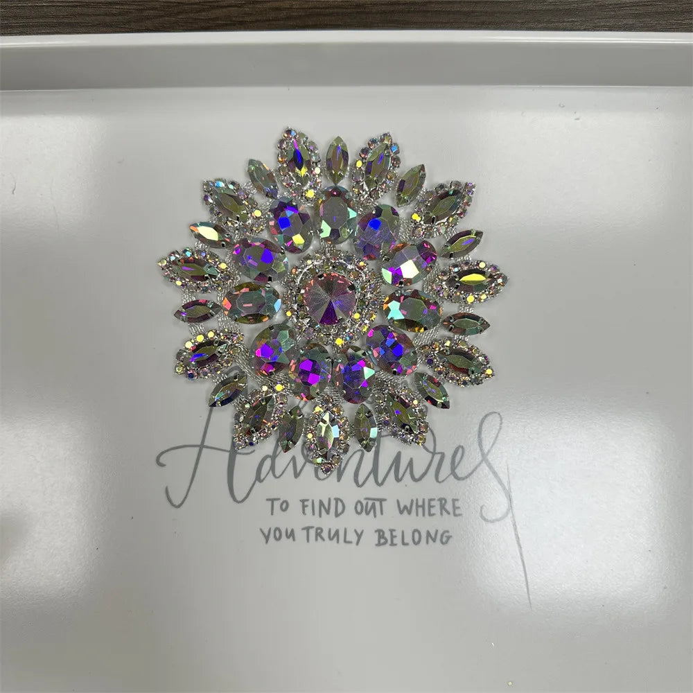 Crystal Rhinestone Appliques Round Cut Wedding Dress Embellishments — Clear | KIMLUD