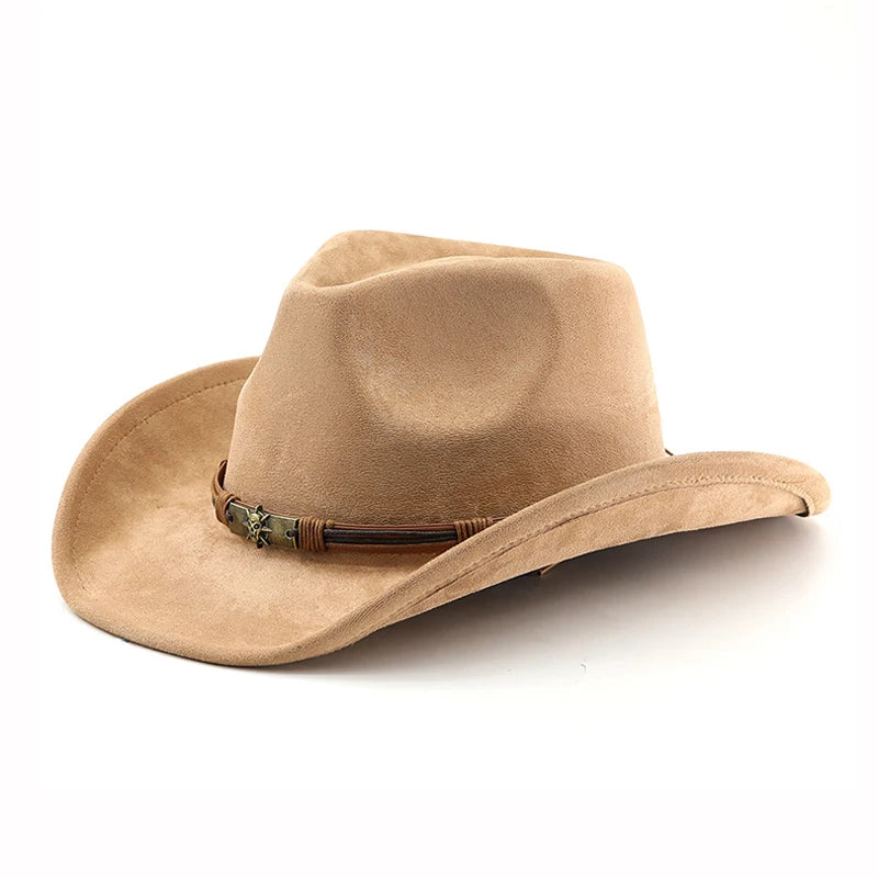 Suede Western Cowboy Hat Rolled Brim Unisex — Brown | KIMLUD
