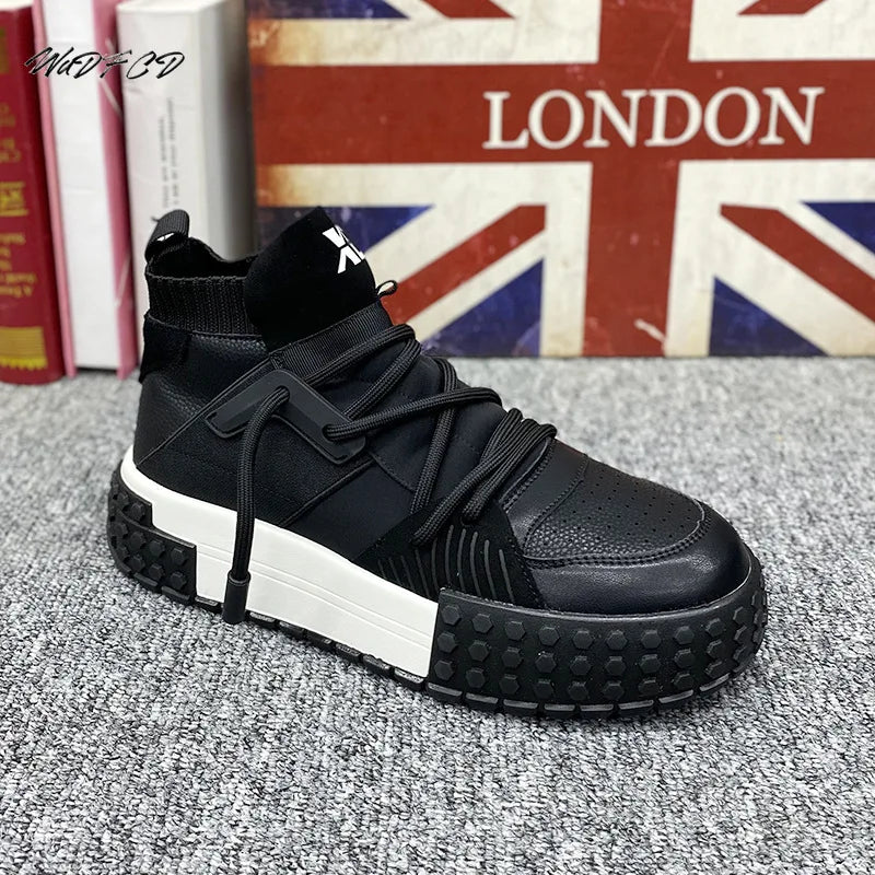 High Top Sneaker Men Designer Winter Plush Warm Snow Boots Fashion Casual Leather Upper Height Increased Flat Platform Shoes