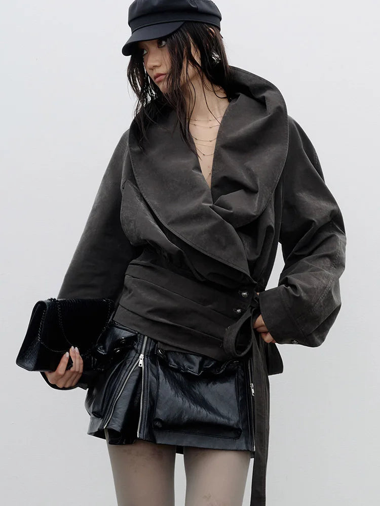 Jacket – Vintage Bandage Flocking – Polyester – Dark Gray | KIMLUD