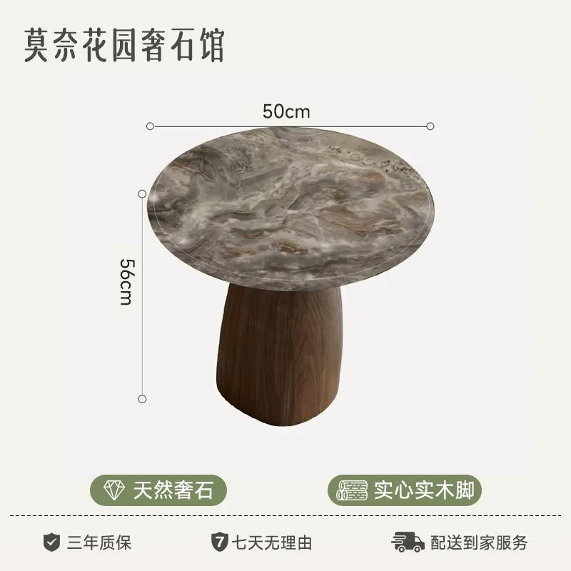 Marble-Look Round Coffee Table Solid-Wood Pedestal — Emerald Green | KIMLUD