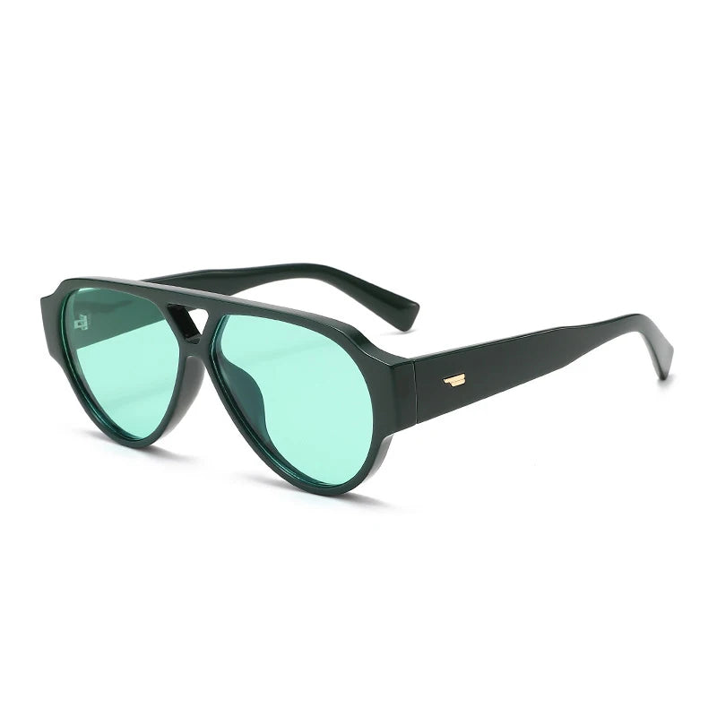 Oversized Pilot Sunglasses Double Bridges — Red And Green | KIMLUD
