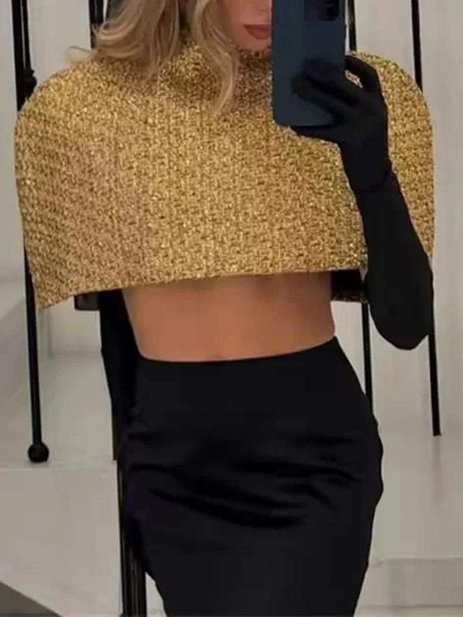 Luxurious Elegant Gilded Solid Wrap Top — Gold | KIMLUD