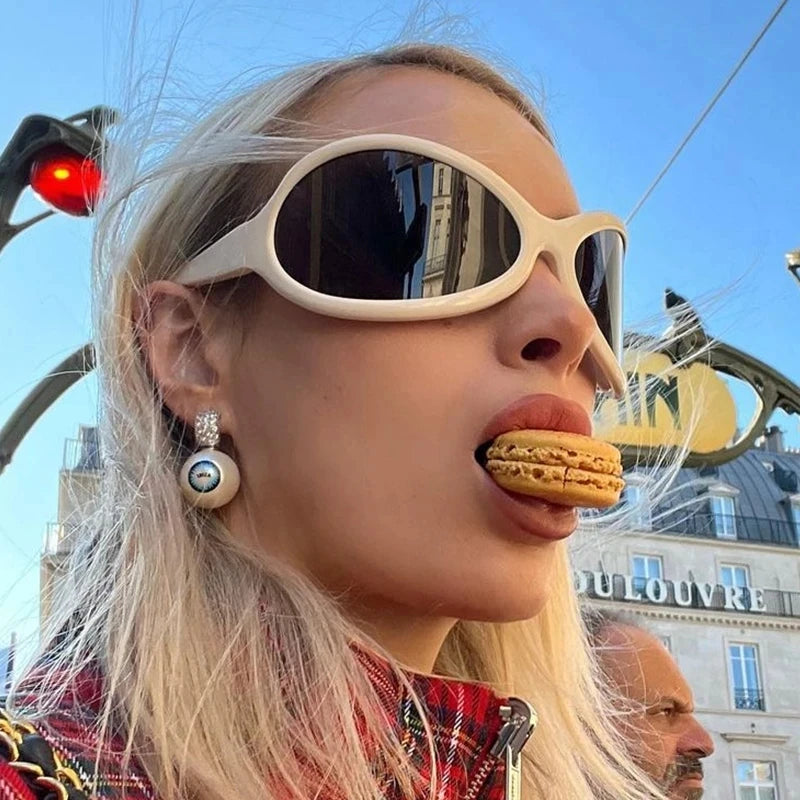 Oversized Punk Oval Sunglasses UV400 — Black | KIMLUD