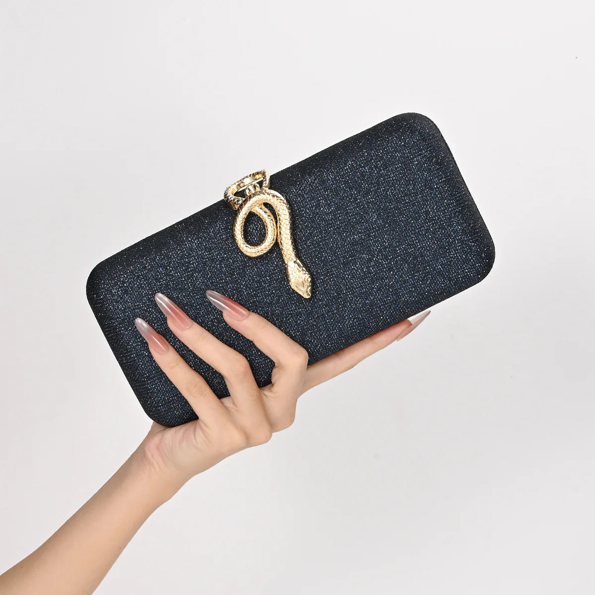 Snake Buckle Satin Evening Purse Sparkling Crystal Embellished — Champagne Pink | KIMLUD