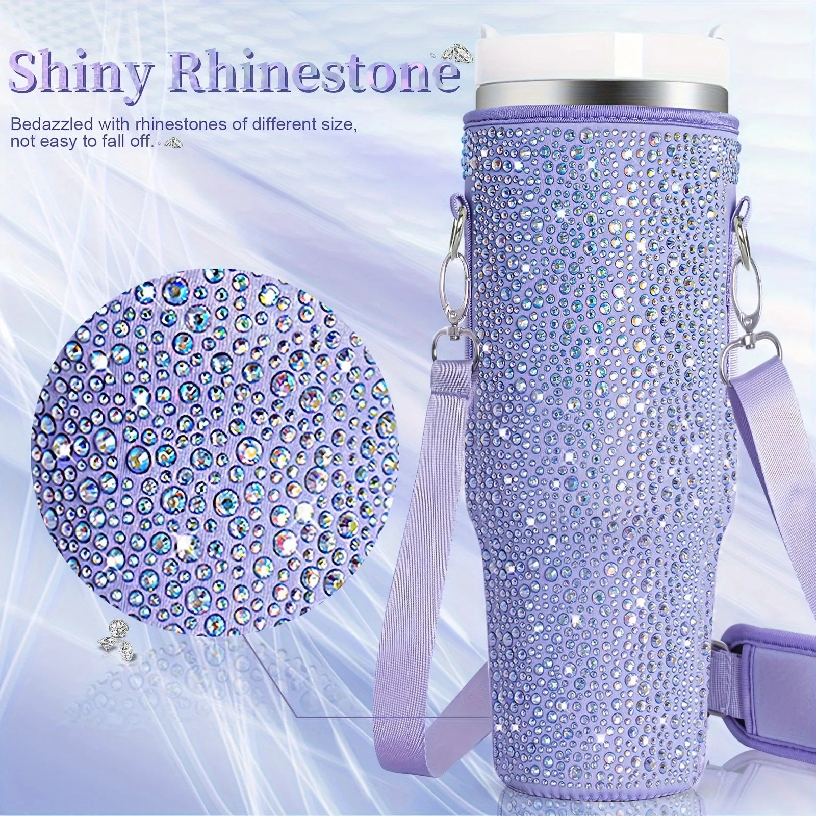 40oz bling shiny rhinestone Water Bottle Bag protecting case For Stanley Quencher Cup Sleeve Strap Pouch