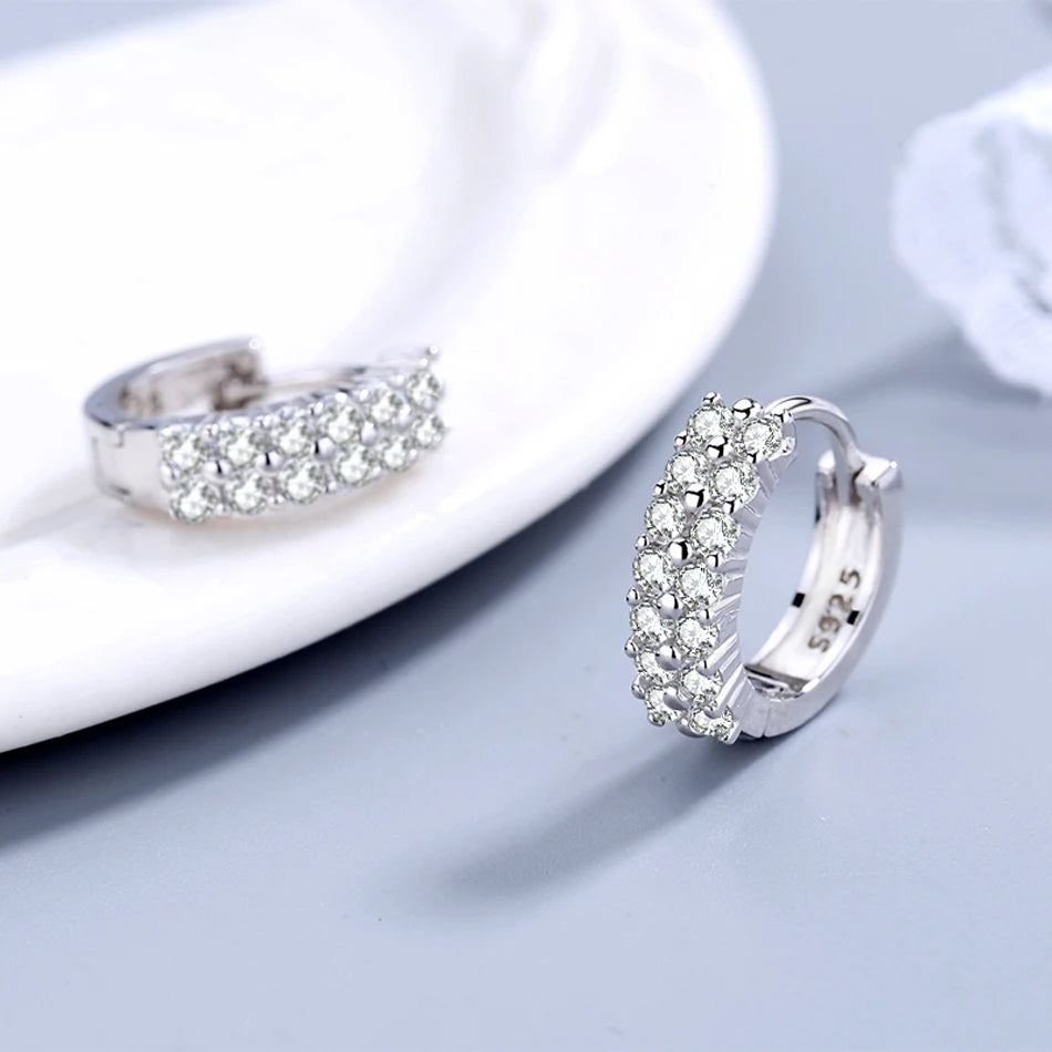 URMYLADY 925 Sterling silver needle Earrings Fashion High Quality Jewelry Double Row Crystal Zircon Round Stud - KIMLUD