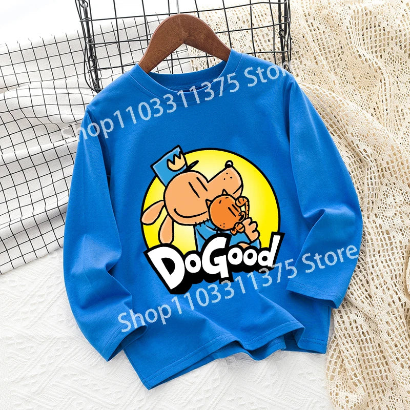 Dog Man Children's T-shirt Short Sleeve Cotton Outdoor Wear Fashion Blue Hip Hop Toddler Cute Cartoon Anime Boys Clothes Toddler