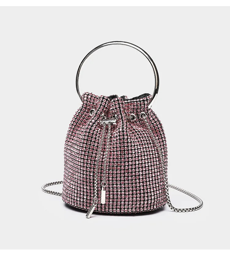 Diamond-Embellished Bucket Bag Water Drop — Champagne Gold | KIMLUD
