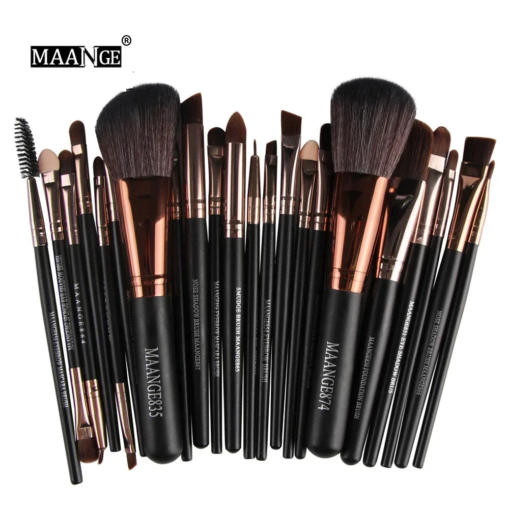 Synthetic Hair Makeup Brush Set 18-Piece — Black | KIMLUD