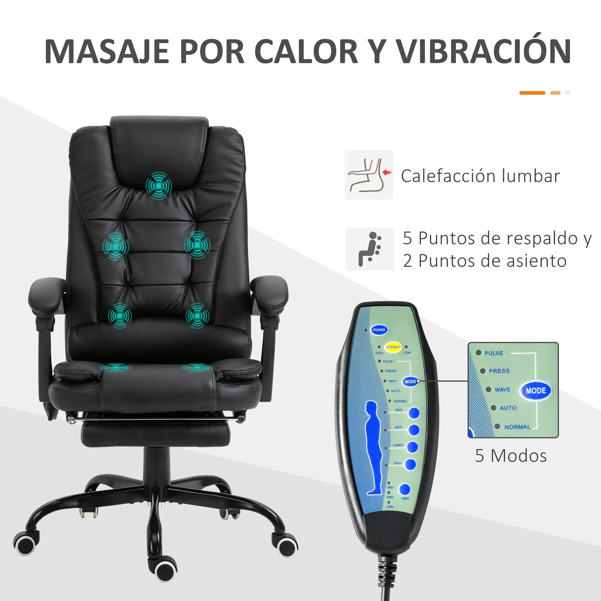 Vinsetto 7 points massage office chair with black retractable footrest