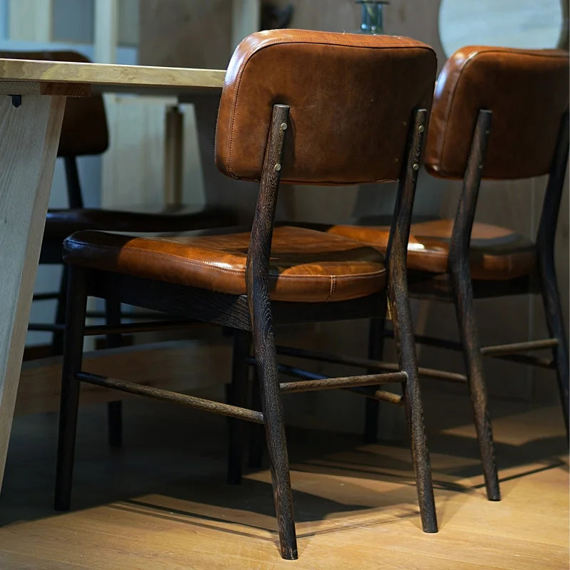 Minimalist Modern Wood Dining Chair With Camel Leather Seat — Camel | KIMLUD