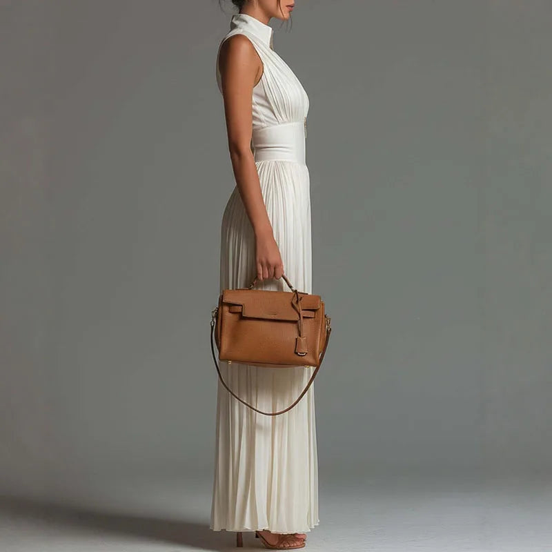 Chiffon Sleeveless Jumpsuit High Waist Pleated Wide Leg Solid — Ivory | KIMLUD