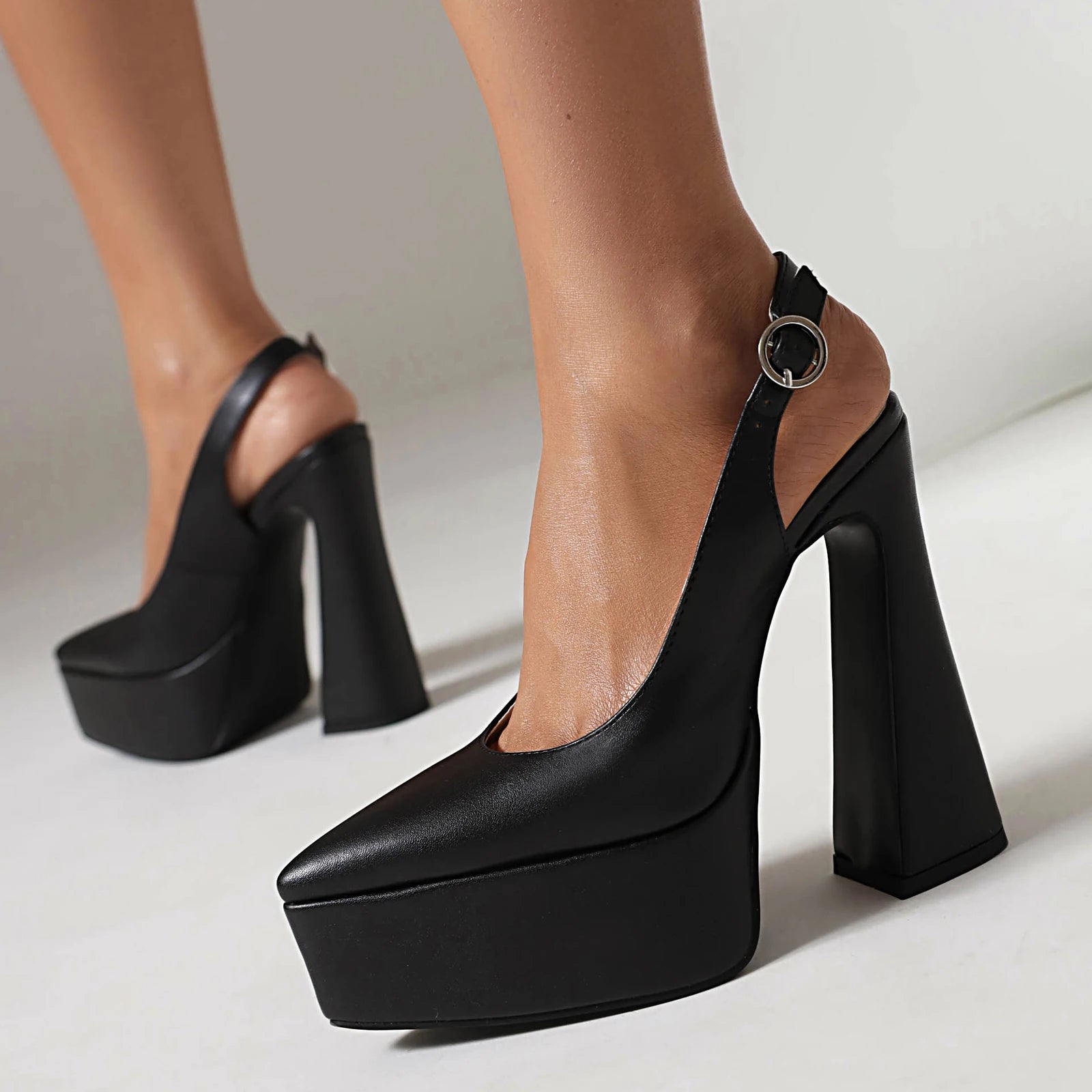 High Heel Sandals – Ankle Strap Buckle – Square Heel | KIMLUD