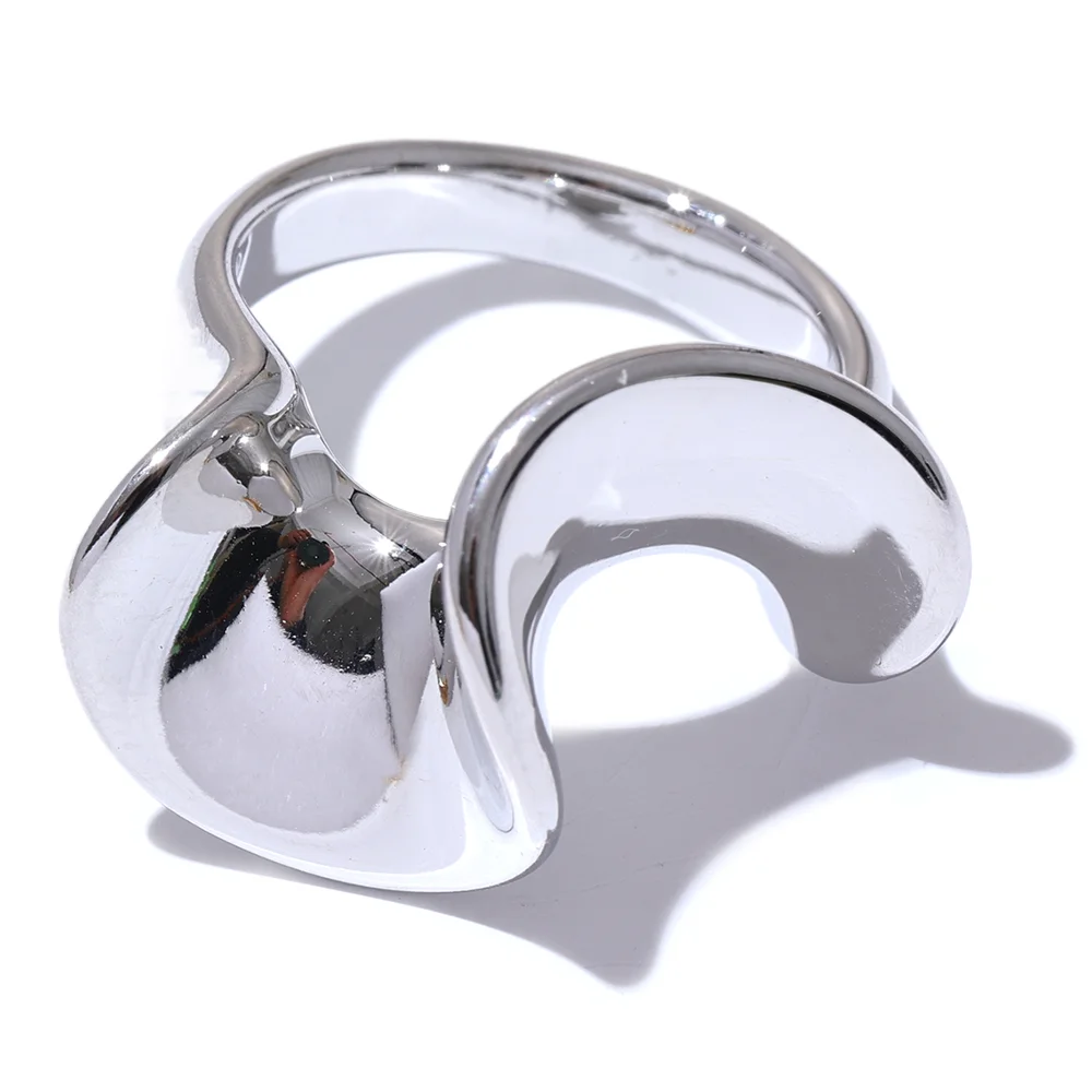 Yhpup Stylish Unique Stainless Steel Irregular Geometric Ring Personalized Smooth Metal Rust Proof Finger Jewelry Accessories - KIMLUD