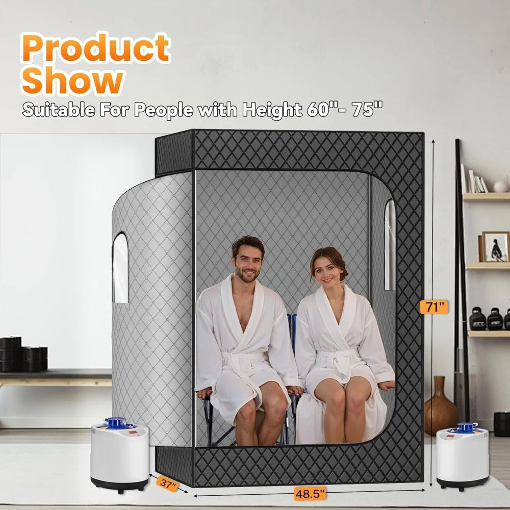 2 Person Portable Steam Sauna for Home, 1 or 2 Person Full Body Sauna Tent with 2 Foldable Chairs,9 Levels of Sauna Box with Rem