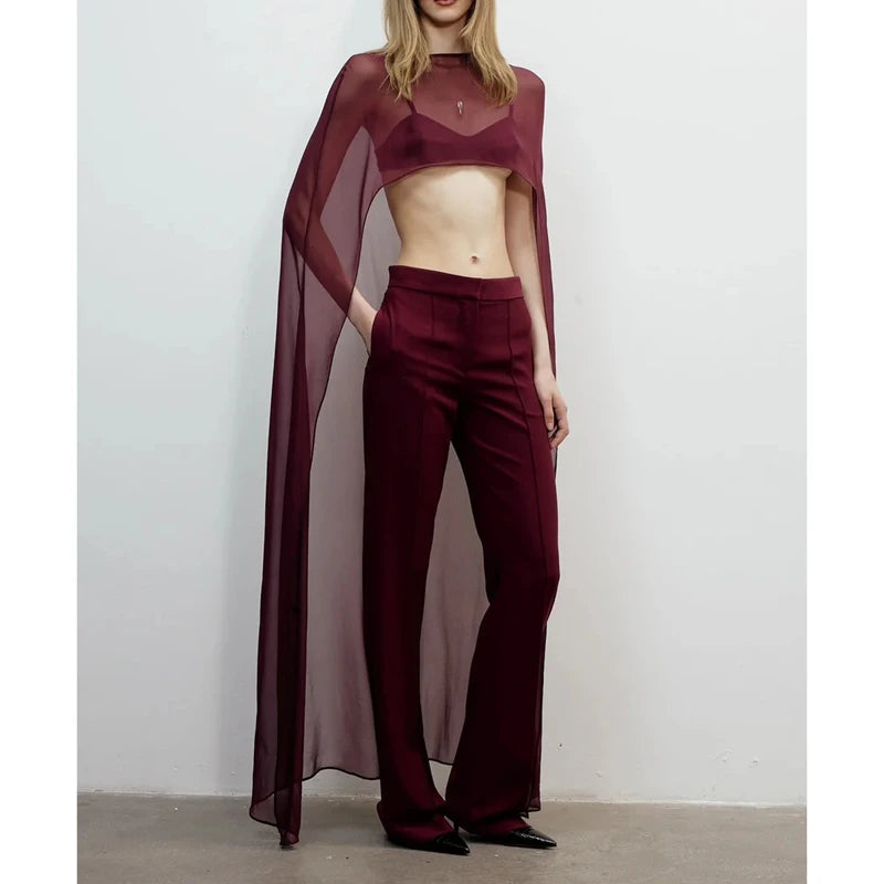 Cape Blouse - High Low Hem Sheer - Polyester | KIMLUD