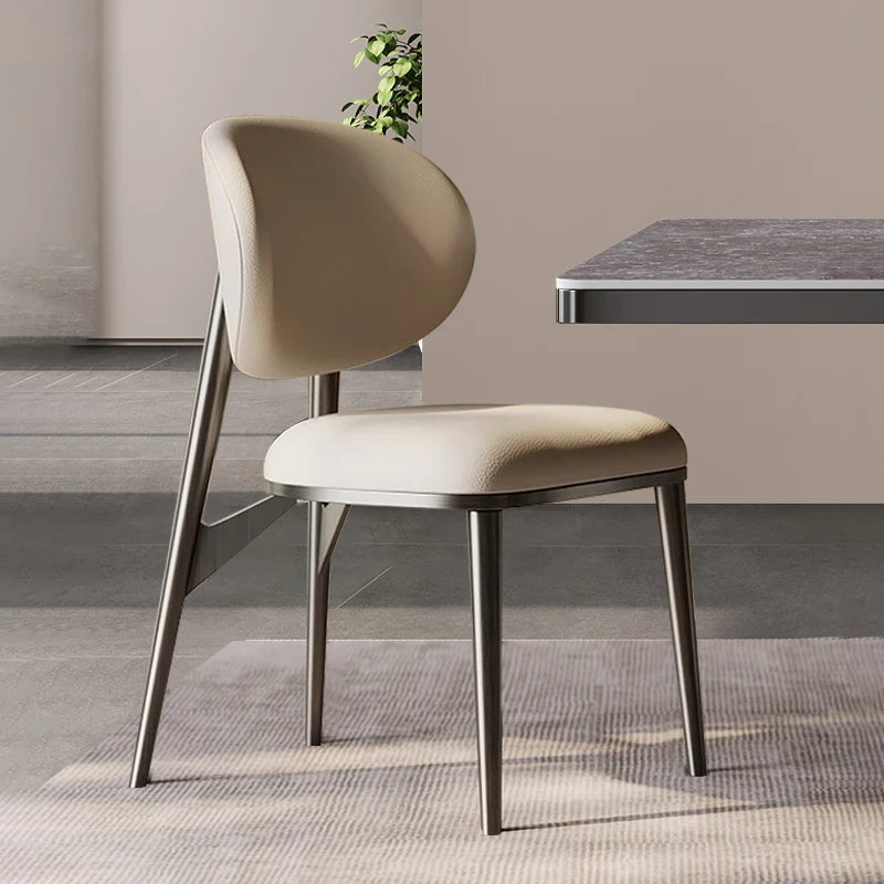 Nordic Leather Reading Chair With Brushed Stainless-Steel Legs — Beige | KIMLUD