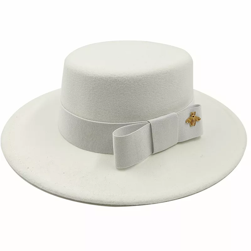 KIMLUD, Wholesale Fedora hats Winter round concave convex surface flat top bow elastic ribbon men&#39;s and women&#39;s felt jazz hats Fedora, 8 / China / 56-58cm, KIMLUD Womens Clothes